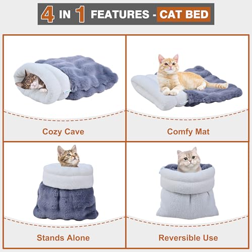 3 in 1 Semi-Enclosed Self Warming Burrow Cat Bed Sleeping Cave - color: Style- Gray