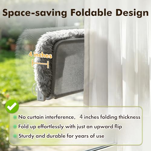 Zoratoo Foldable Cat Window Perch, Widened Cushion Cat Bed for Large Cats - color: Gray, size: 24''x18''