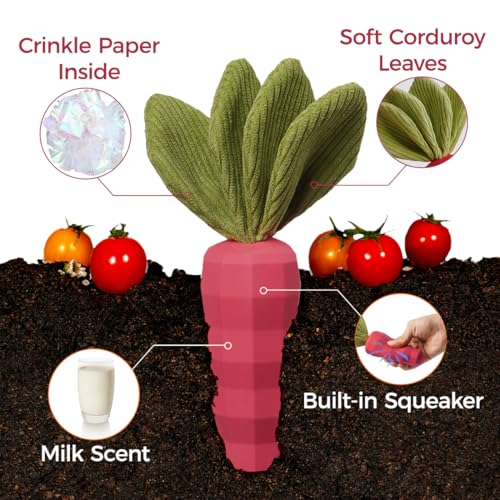MewaJump Dog Chew Toys for Aggressive Chewers, Rubber Squeaky Dog Toys - color: carrot pink