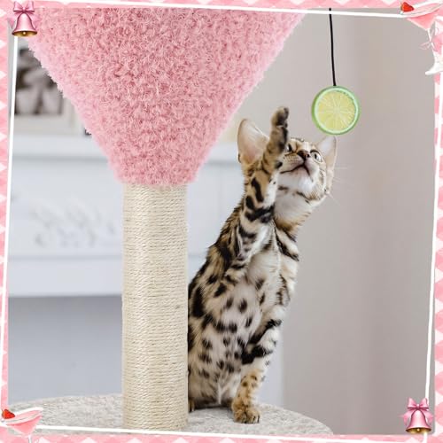 Sosation Pink Martini Cat Scratching Post 19.7" H with Dangling Ball - color: Pink