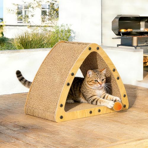 TIMIEEYA Cardboard Cat House - Triangle Cardboard Cat Scratcher Cozy Cats Lounger as Tunnel and Sofa, Cat Scratcher for Indoor Cats, Safe & Secure - size: Triangular shape