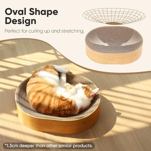 FUKUMARU Cardboard Cat Scratcher Bed, 2-in-1 Oval Cat Scratch Pad - color: Wood