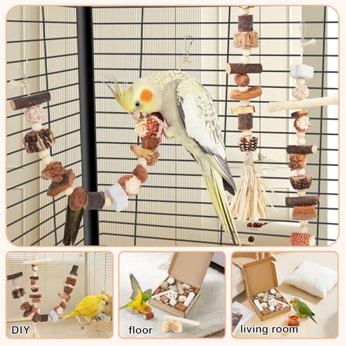 Bird Toys Natural Parrot Foraging Box with DIY Hanging String - size: Large
