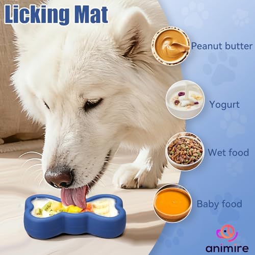 Lick Mat for Dogs, Animire Anti-Spilled Bow Tie Lick Bowls for Anxiety Relief, Silicone Slow Feeder Licking Pad with Suction Cups, Freezeable Dog Enrichment Toy for Boredom(Dark Blue,L) - color: A-Dark blue, size: L