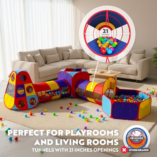 Playz 5pc Pop Up Play Tent and Crawl Through Tunnels for Kids w/Carry Bag - color: Blue, Yellow, Red