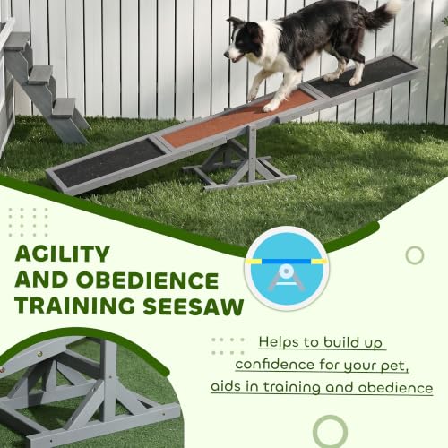 PawHut Wooden Dog Agility Seesaw for Exercise 71" L x 12" W x 12" H Gray - color: Grey, size: 70.75" x 11.75" x 11.75"