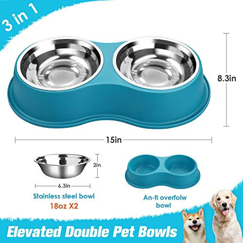 Epetslove Stainless Steel Dog Bowls Double Non-Slip Dog Water and Food Bowl - color: 7.Lake Blue, size: Medium-18oz
