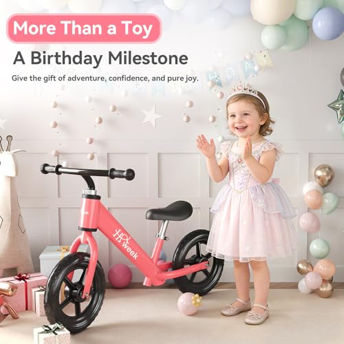 Toddler Balance Bike 12” No Pedal Training Bike for Kids 2-5 Years Adjustable Seat & Handlebar Best Gifts for 1-3 Boys Girls (Pink) - color: Pink