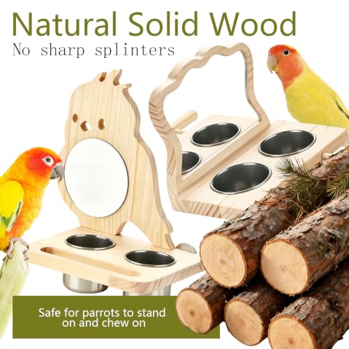 Parrot Bird Perch with Mirror and Stainless Steel Feeding Cups - color: D