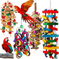 Soulchen 4 Pcs Extra Large Bird Parrot Toy Set, Natural Wooden Chewing Toy - style: Wooden Block