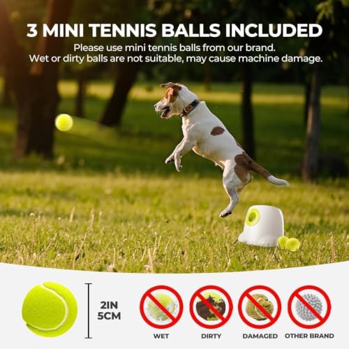 ALL FOR PAWS Automatic Dog Ball Launcher, Interactive Fetch Toy for Small to Medium Dogs, Pet Thrower Machine for Indoor & Outdoor Play, 3 Pcs 2-Inch Balls Included - size: 2-inch ball launcher
