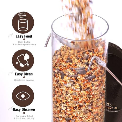 ERYTLLY Metal Bird Feeders - Tube Feeder for Wild Birds, 1.4mm Thick Transparent Tube, Squirrel Proof Hanger - color: Coffee-Metal 6 Feeding Ports