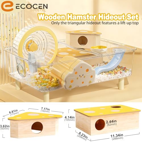 2 Pcs Syrian Hamster Hideout，Wooden Hamster Maze,Tunnel Multi Chamber Hamster Hideout Secret Peep Shed and Exploring Toys,Hamster Cage Decor(Fits 24.4''L Acrylic Hamster Cage)