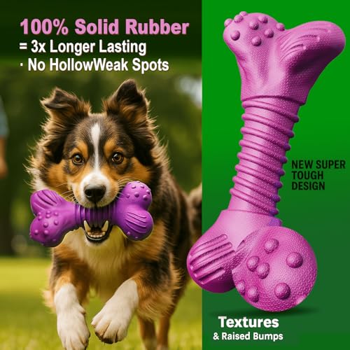 Dog Toys for Aggressive Chewers, Dog Toys for Medium Large Dogs, Natural Rubber Dog Chew Toys with Beef Flavor, Indestructible Chew Toys for Aggressive Chewers (Purple) - color: purple