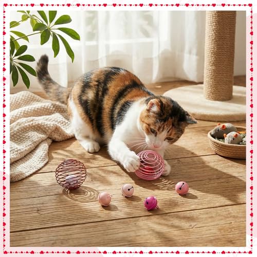 Jecery 5 Pcs Cat Toys Spring,Bell,Pink Red - color: Pink Red, size: Bell