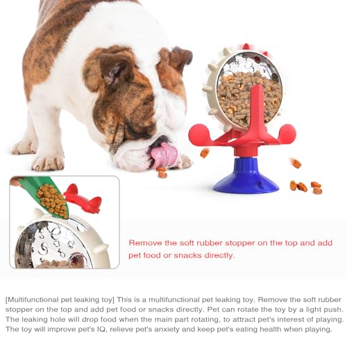 Interactive Cat Slow Feeder, Rotating Durable Dog Puzzle Toy, Mental Stimulation Treat Dispenser with Powerful Suction Cups for Cats and Dogs (Red Blue) - color: Red Blue