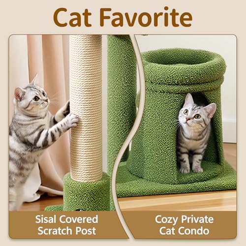 41" Cat Tree Tower Condo Scratch Post Stand for Indoor Small Cats - color: Emerald Green, size: 41 in