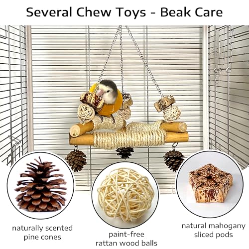 Bird Swing for Cage with Chew Toys, 3 Sisal-Wrapped Stable Perches(S) - size: Small
