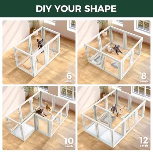 FXW AuraSpace Clear Acrylic Indoor Dog Playpen, 30" H, 16 Panels, White - color: White, size: 30"H