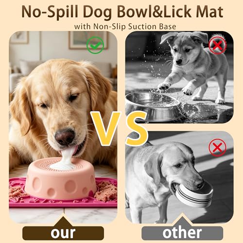 Slow Feeder Dog Bowls with Rolling Ball & Lick Mat for Dogs and Cats - color: Light Green-A