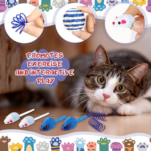 Gemscream 46 Pcs Cat Toys Set Interactive Cute Cat Indoor Toys, Blue - color: blue
