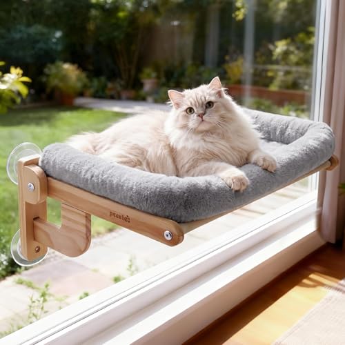 Pecute Cat Window Hammock Foldable, Cat Bed with Soft Cushion Grey, 26" L - color: Grey