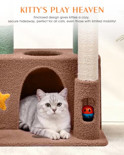 Small Cat Tree for Kittens, 30" Compact Cat Tower with Wide Base - color: Olive Green