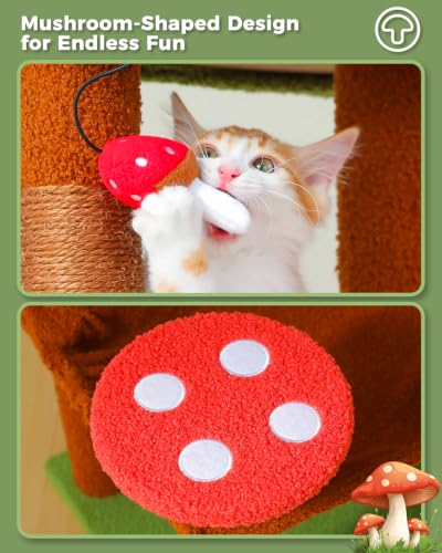 MUTTROS 45.7" Mushroom Cat Tree with Metal Hammock, 6 Tiers, Brown - color: Brown, size: 45.7in