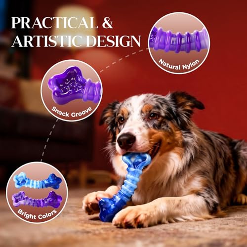 Kseroo 2-Pack Indestructible Dog Toys for Aggressive Chewers 25-75lbs - color: Purple & Blue
