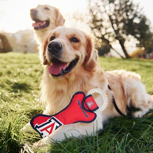 Pets First NCAA University of Arizona Wildcats Dental Dog TUG Toy with Squeaker. Tough PET Toy for Healthy Fun, Teething & Cleaning Pets Teeth & Gum - color: Arizona Wildcats