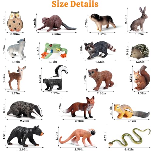 SCAHOW 18Pcs Forest Animals Figures - Plastic Woodland Creature Toy Figurines for Kids Boys Girls 3-5 6-12, Small Jungle Animal Baby Figurines for Cake/Cupcake Topper Birthday Gift - style: Set A