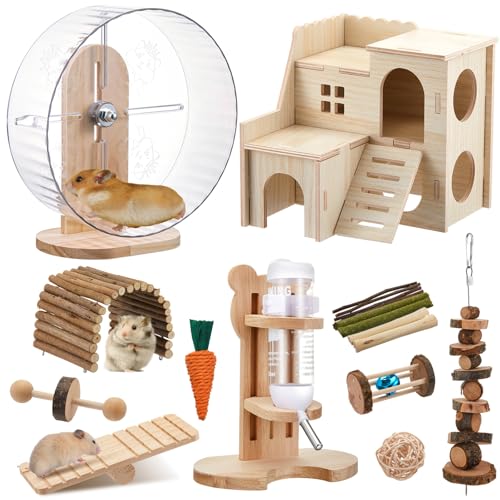 18 Pcs Hamster Cage Accessories Silent Hamster Wheel 15 Toys Set - style: Fun Interactive Style