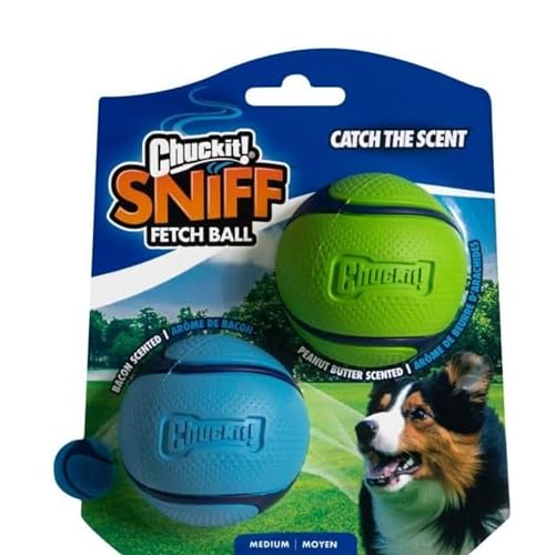 Chuckit! Sniff Ball Dog Toy, Bacon and Peanut Butter, Medium, 2 Pack - size: Medium (2 Pack), style: Duo