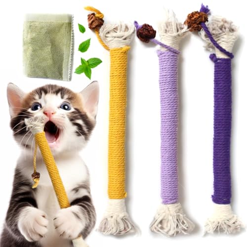 Kitten Teething Toys for Indoor Cats, Catnip Cat Chew Rope 3 Pack - size: Small 3 Pack