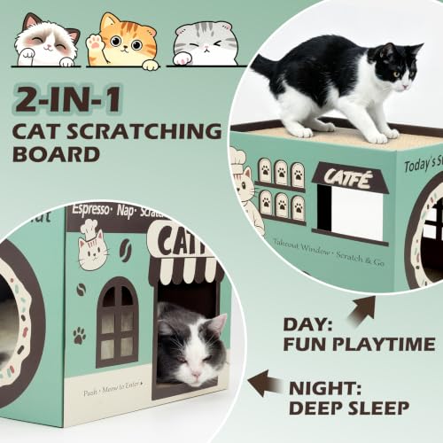 Cardboard Cat Scratcher House, Corrugated Scratching Pad with 2 Pads, Green - size: New-Green