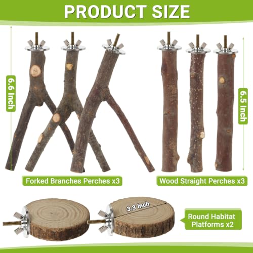8 Pack Natural Wood Bird Perches for Cage, Wooden Parrot Perch - size: Medium Size-8 Pack