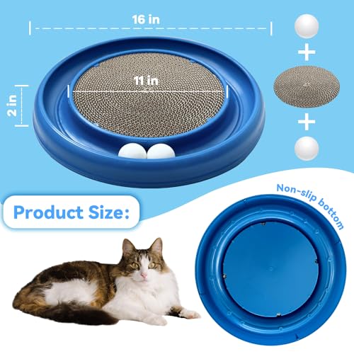 Interactive Cat Ball Track Toy for Indoor Cats, Cat Scratching Board & Exercise Set for Bored Indoor Adult and Kitten Mental & Physical Stimulation, with Spare Ball to Prevent Loss (Blue) - color: Blue