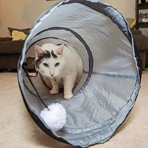 PetLike S Way Cat Tunnel Collapsible Pop-up Pet Tube Hideaway Play Toy with Ball (S-Way, Grey and Green) - color: Grey and Green, size: S-Way