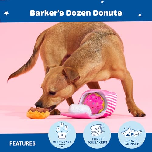 BarkBox Barker's Dozen Donuts 4-in-1 Interactive Plush Dog Toy - color: Donuts