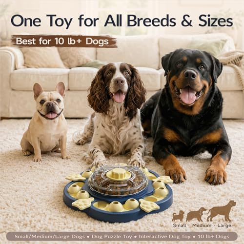 KADTC 3-Level Dog Puzzle Toy, Spin to Release Treat Dispenser & Slow Feeder - color: Sunflower Blue