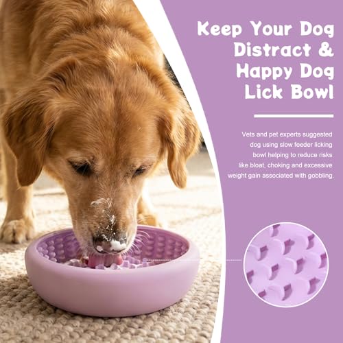 Slow Feeder Dog Lick Bowl,Silicone Feeding Dogs Licking Bowls(Purple,Small) - color: Purple, size: Small