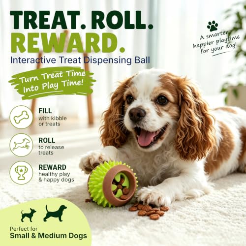 Dog Treat Ball, Treat Dispensing Puzzle Toy, 3 Inch, Green - color: Green