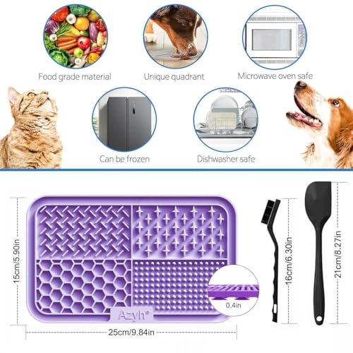 Azyh Licking Mat for Dogs & Cats 2 Pack, Slow Feeder Lick Pat for Large Dogs and Puppies, Anxiety Relief Dog Toys Feeding Mat for Butter Yogurt Peanut, Pets Bathing Grooming Training Mat (9.9'' × 6'') - color: Cyan&Purple