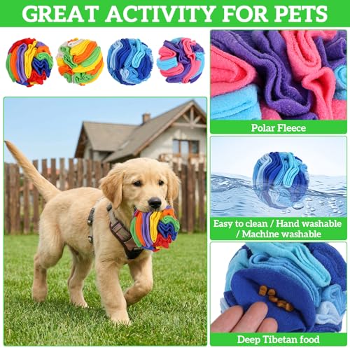 4 Packs Snuffle Ball for Dogs, Sniffle Interactive Treat Ball, Stress Relief, Slow Feeder, Puzzle Toy for Small Medium Dogs Cats, Soft Polar Fleece, Rainbow, Orange, Pink Blue & Ocean Blue, 3.9 Inches - size: 3.9 inches