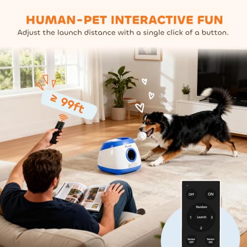 PawHut Automatic Dog Ball Launcher Remote Control for Large Breeds Blue - color: Blue