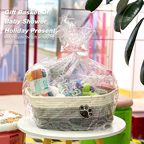 Small Woven Baskets for Organizing Rope Storage Basket with Handle Cute Cotton Basket for Nursery Gift Dog Toy Storage Bins for Toy Organizer Grey-white - color: Grey-white