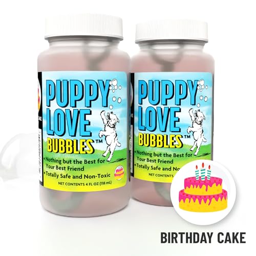 Atomic Bubbles: Puppy Love Bubbles: Birthday Cake Scented 2 Pack - 4oz Bottles, Dog Interactive Toy, Pet Safe, Non-Toxic, Indoor/Outdoor, Long Lasting - style: Birthday Cake