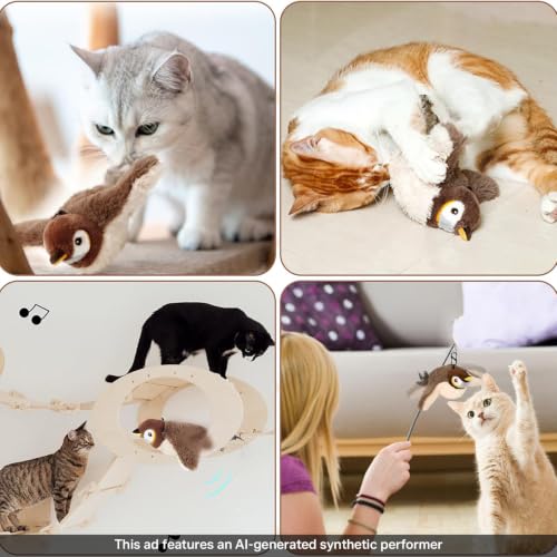 Esoes Flapping Bird Cat Toy, Rechargeable Chirping Catnip Toy, Does Not Fly - color: brown