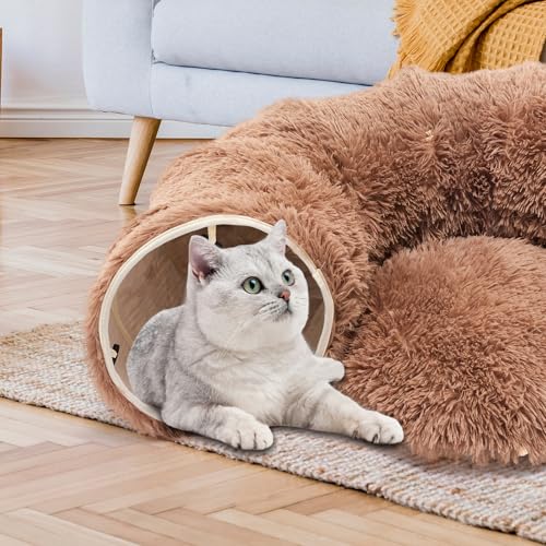 Cat Tunnels for Indoor Cats, Donut Tunnel Toys for Cats - Brown - color: Coffee