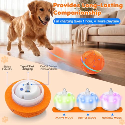 Interactive Dog Toys Ball – Automatic 3-Modes Active Rolling Balls (Orange) - color: Orange